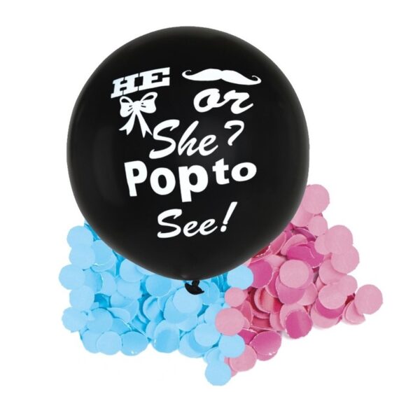 Gender reveal ballon voor party / feestje incl blauw en roze confetti zwart 91 cm -