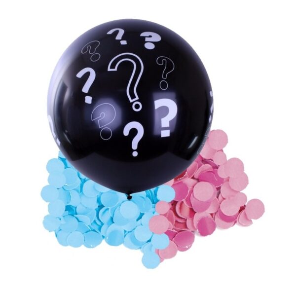 Gender reveal ballon voor party / feestje incl blauw en roze confetti zwart 90 cm