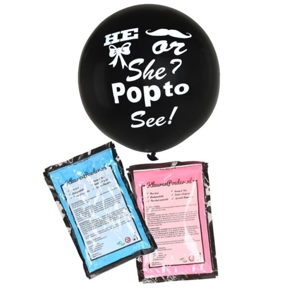 Gender reveal ballon voor party / feestje incl blauw en roze poeder zwart 91 cm -