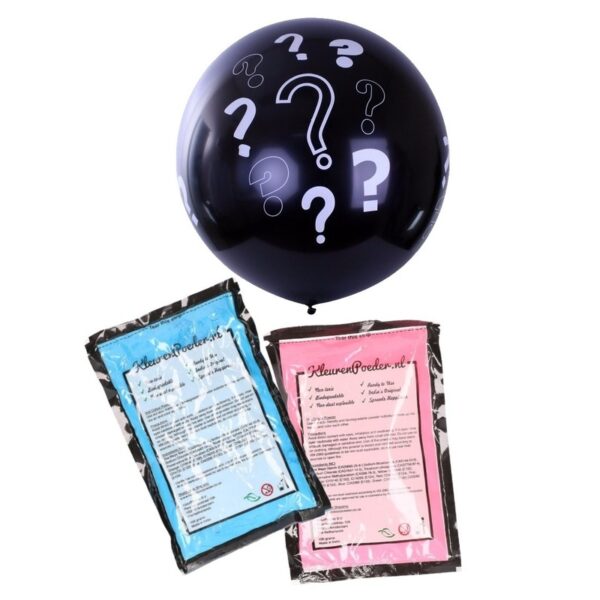 Gender reveal ballon voor party / feestje incl blauw en roze poederf zwart 90 cm