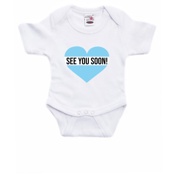 See you soon blauw hart gender reveal rompertje wit jongens 80 (9-12 maanden) -