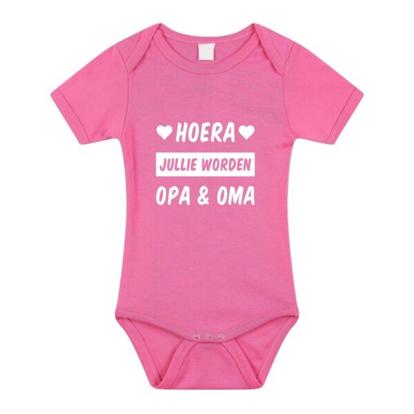 Hoera jullie worden opa en oma kraamcadeau rompertje roze meisjes