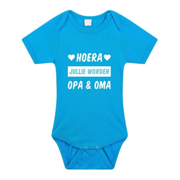 Hoera jullie worden opa en oma kraamcadeau rompertje blauw jongens