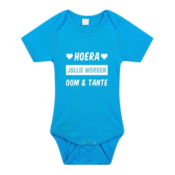 Hoera jullie worden oom en tante kraamcadeau rompertje blauw jongens