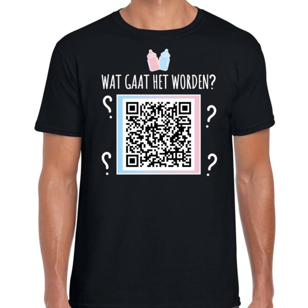 QR code gender reveal t-shirt wat gaat het worden - heren - zwart - meisje - Gender reveal shirts