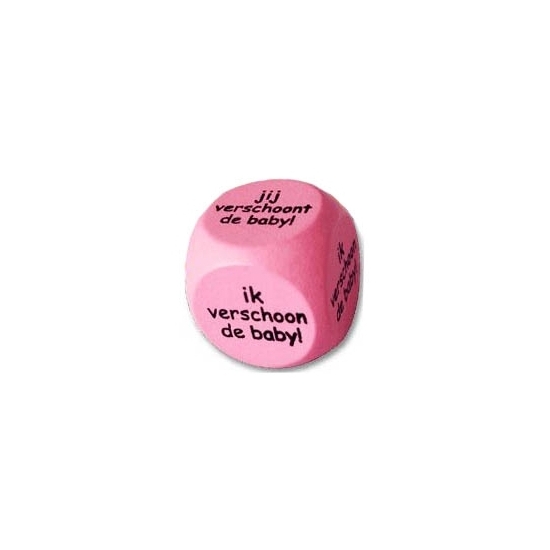 Dobbelsteen wie verschoont de baby - roze - meisje - kraamcadeau