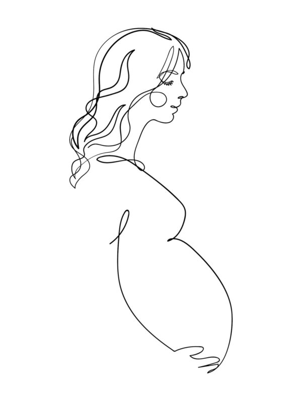 Poster - Line Art vrouw in verwachting, Zwanger, Delicaat lijnenspel